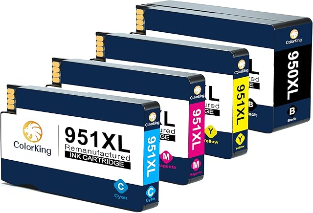 ColorKing Remanufactured 950XL 951XL Ink Cartridges Replacement for HP 950XL 951XL Combo Pack for HP Officejet Pro 8600 ink 8610 8620 8100 8615 8616 8625 8630 (1 Black, 1 Cyan, 1 Magenta , 1 Yellow)