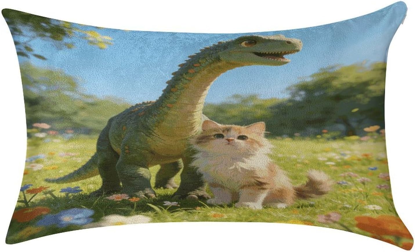 Cat and Dinosaur Pillowcase,Elegant Designed Home Decor,Velvet Pillowcase,Soft and Cozy,Pillow Case Cover with Hidden Zipper for Bedroom, Sofa, Couch