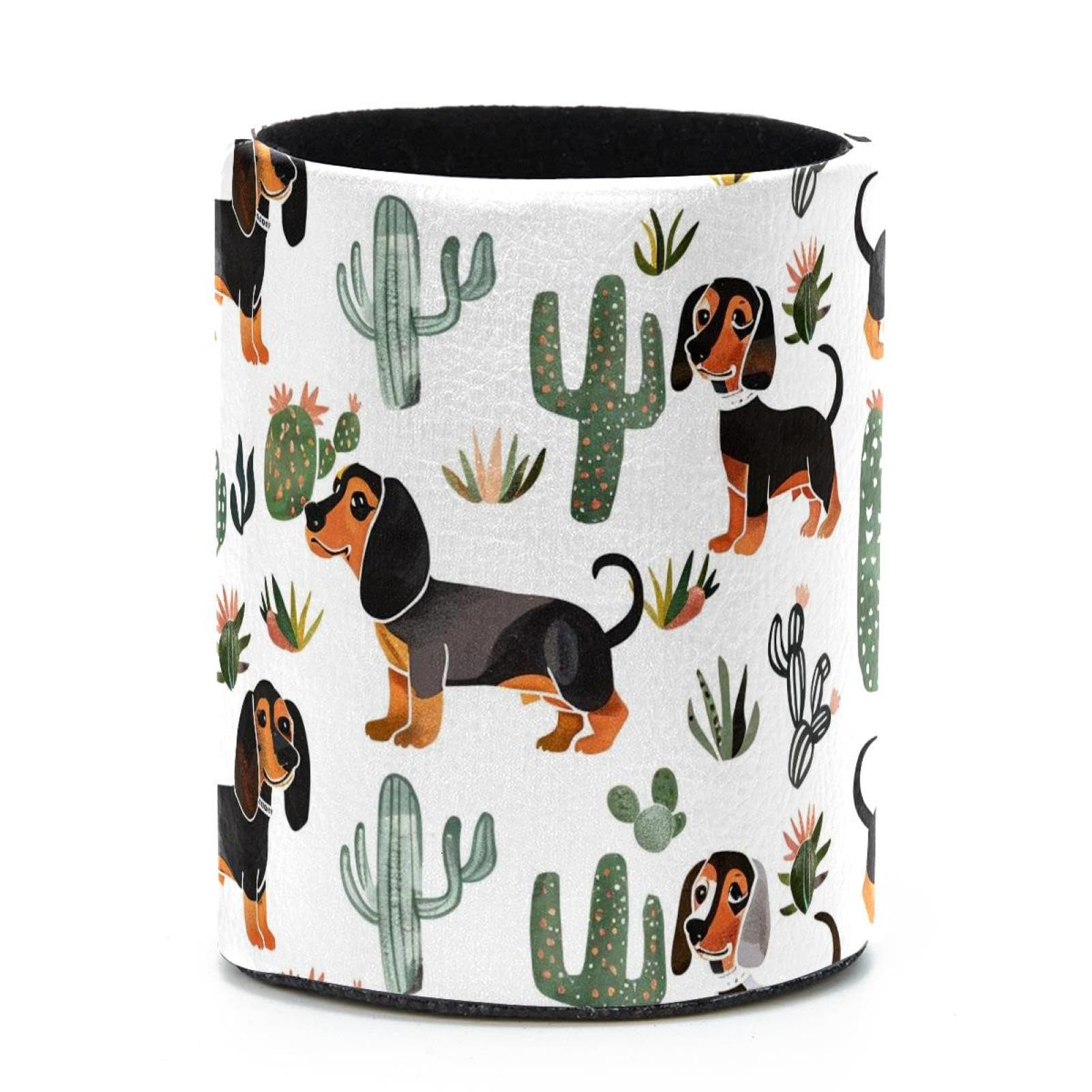 VAPOKF Round Pencil Holders for Desk, Cactus Dachshund Pen Holders Pen Pot Makeup Brushes Storage Desktop Stationery Supplies Organiser for Home Office