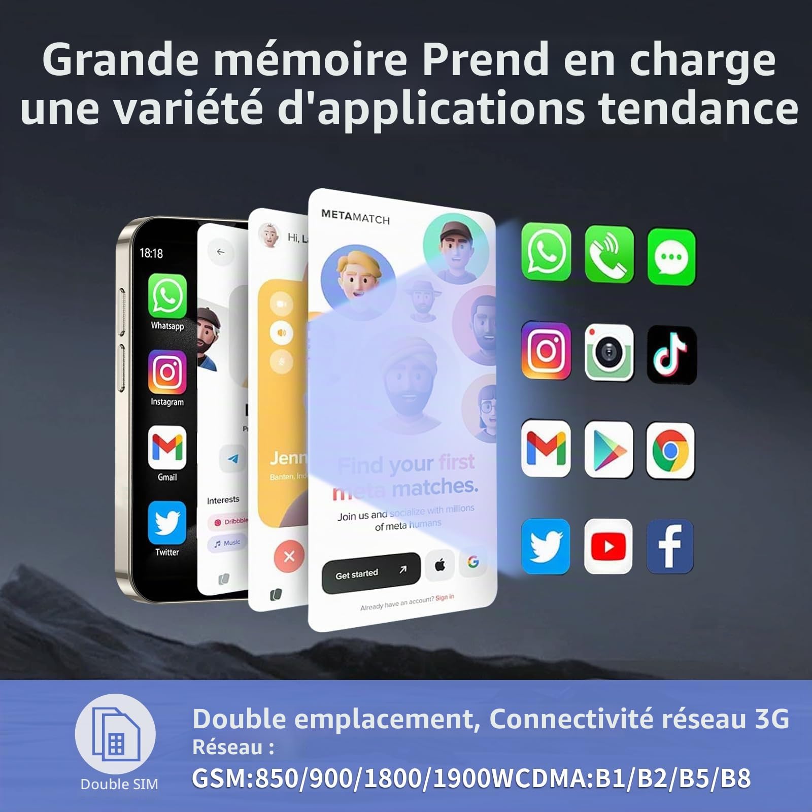 Mini téléphone Portable, 3.0 Pouces téléphone Portable, 5 mégapixels téléphone 3G, 2gb RAM 16gb rom, Android 9.0 Minidouble Veille téléphone de Secours（Cloisonné）