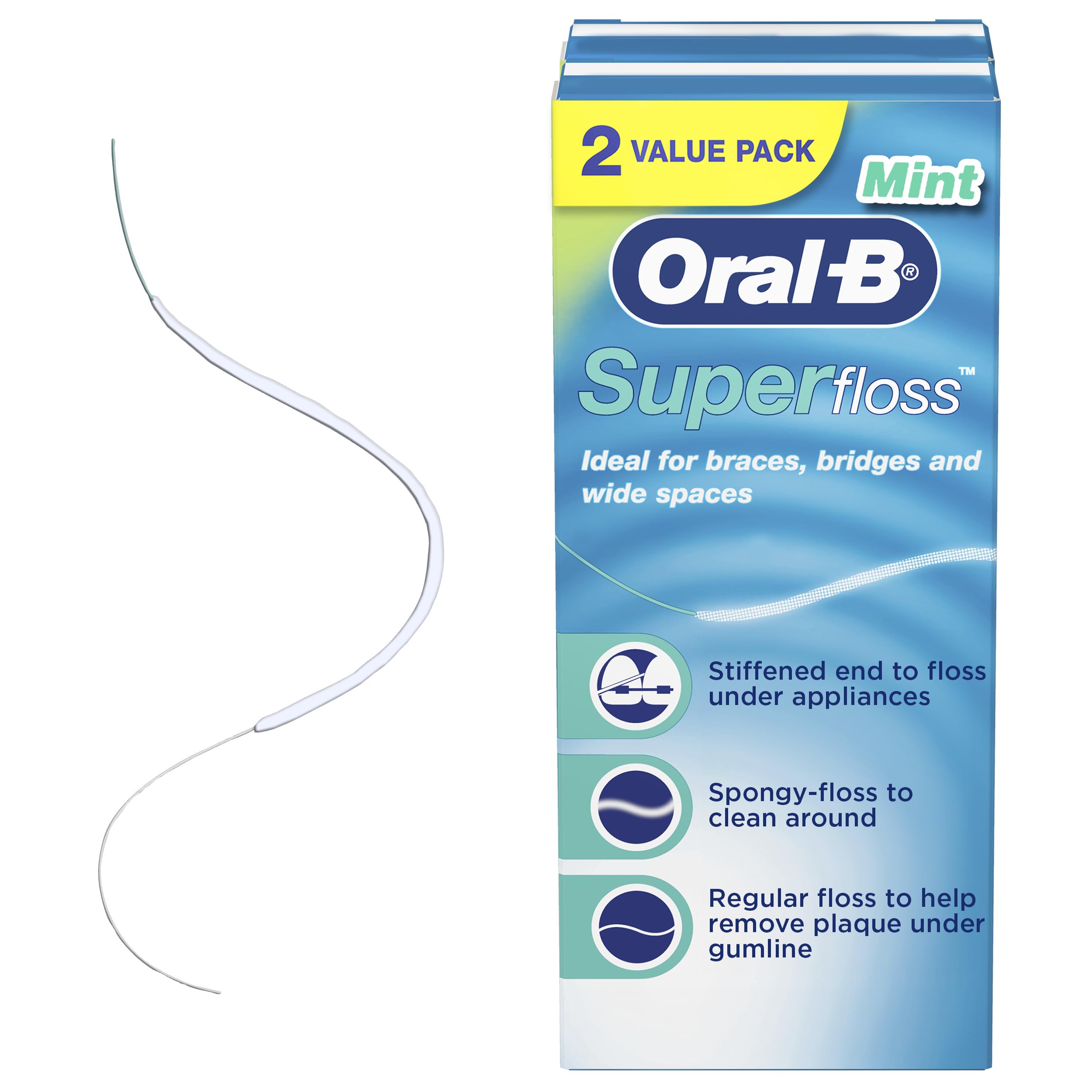 Oral B Super Floss Pre-Cut Strands, Mint, 50 Count, Twin Pack-image-20