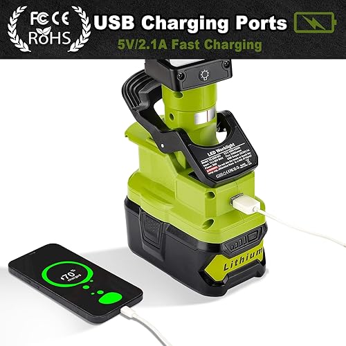 Miniatura 5 de Taingwei Luz de trabajo LED de 2400LM con clip para batería Ryobi de 18 V, luz de inundación de 30 W para reparación de automóviles, camping,