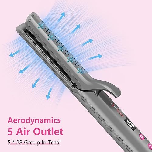 Miniatura 2 de IG INGLAM Rizador de flujo de aire con ventilador de 360, rizador de 1 pulgada, rizador y rizador de pelo 2 en 1, pantalla LCD, temperatura