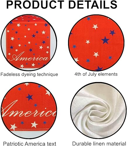 Miniatura 5 de Camino de mesa del 4 de julio de 13 x 72 pulgadas, camino de mesa patriótico de lino de 13 x 72 pulgadas para el Día de la Independencia de Estados
