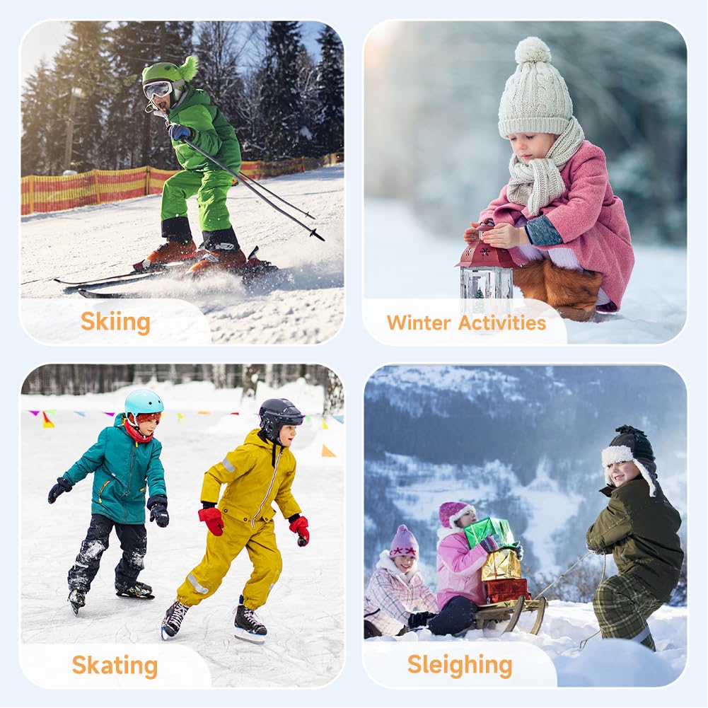 Findway Calcetines de Esquí para Niños,Calcetines Térmicos Niños Niñas 85% Algodón Calcetines de Nieve Suaves Transpirables Calcetines de Esquí de Invierno para Patinaje Snowboard,2 Pares/3 Pares