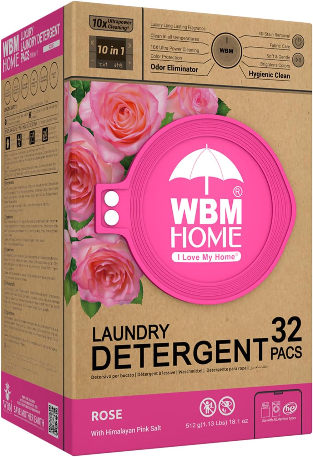 5-in-1 Laundry Pods, 32 Count Box, High Efficiency (HE), Ultra Concentrate with Powerful Stain Lifter Technology, Fabric Softener With Rose Extracts, Detergent Pods