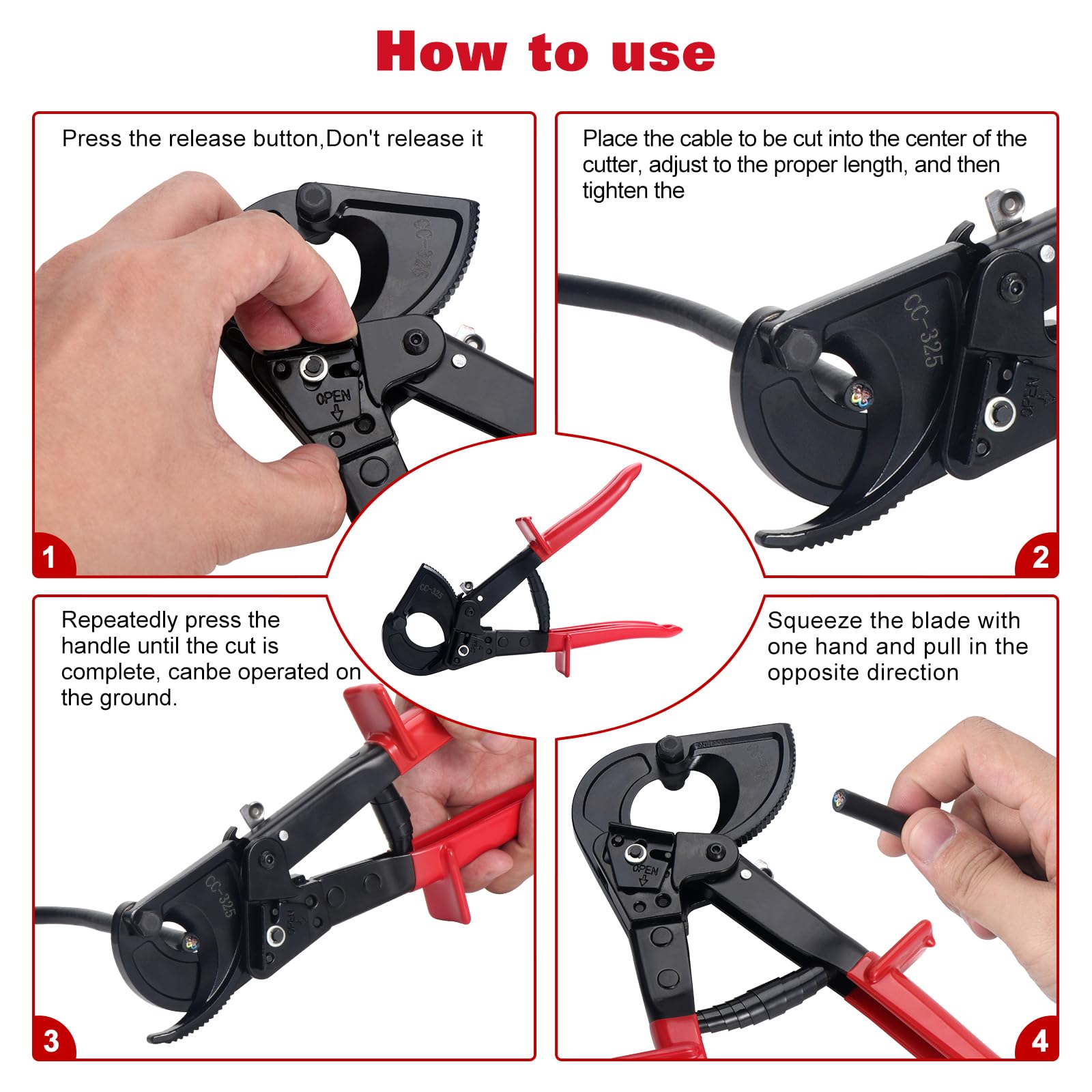 Cortador de Trinquete y Carraca para Cables de Cobre y Aluminio - Corte Hasta 325 mm²