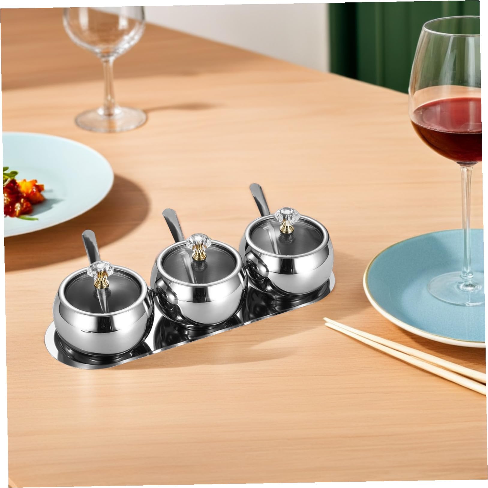 Edelstahl Gewürzglas mit Deckel und Löffel Inklusive Praktisches Tablett Vorratsgläser für Zucker Salz und Gewürze zum Backen und Kochen