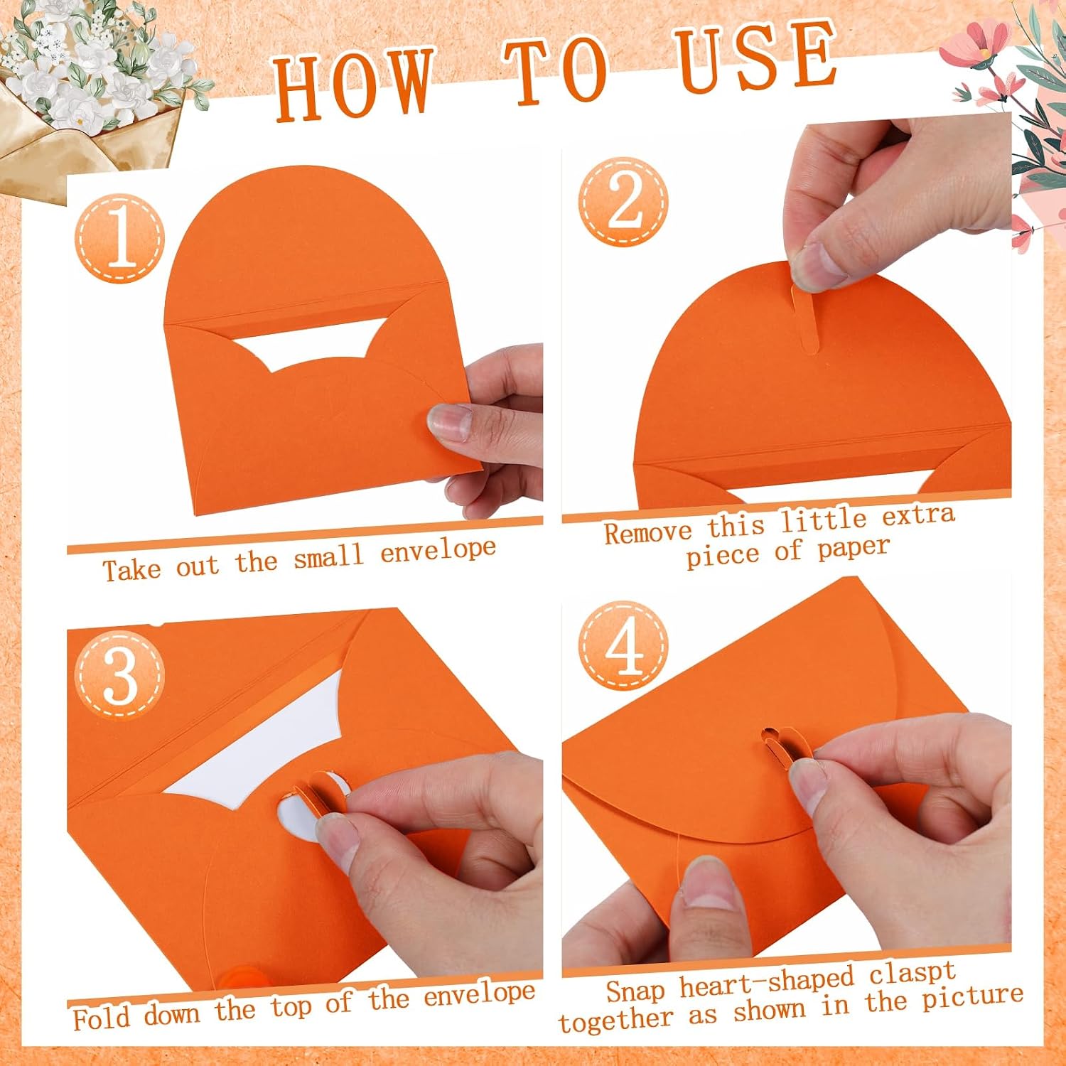 Uiifan 300 Pcs Window Gift Card Envelopes 4 x 2.8 Inch Gift Card Sleeves Mini Envelopes with Heart Shaped Clasp for Business Party Invitation(Orange)