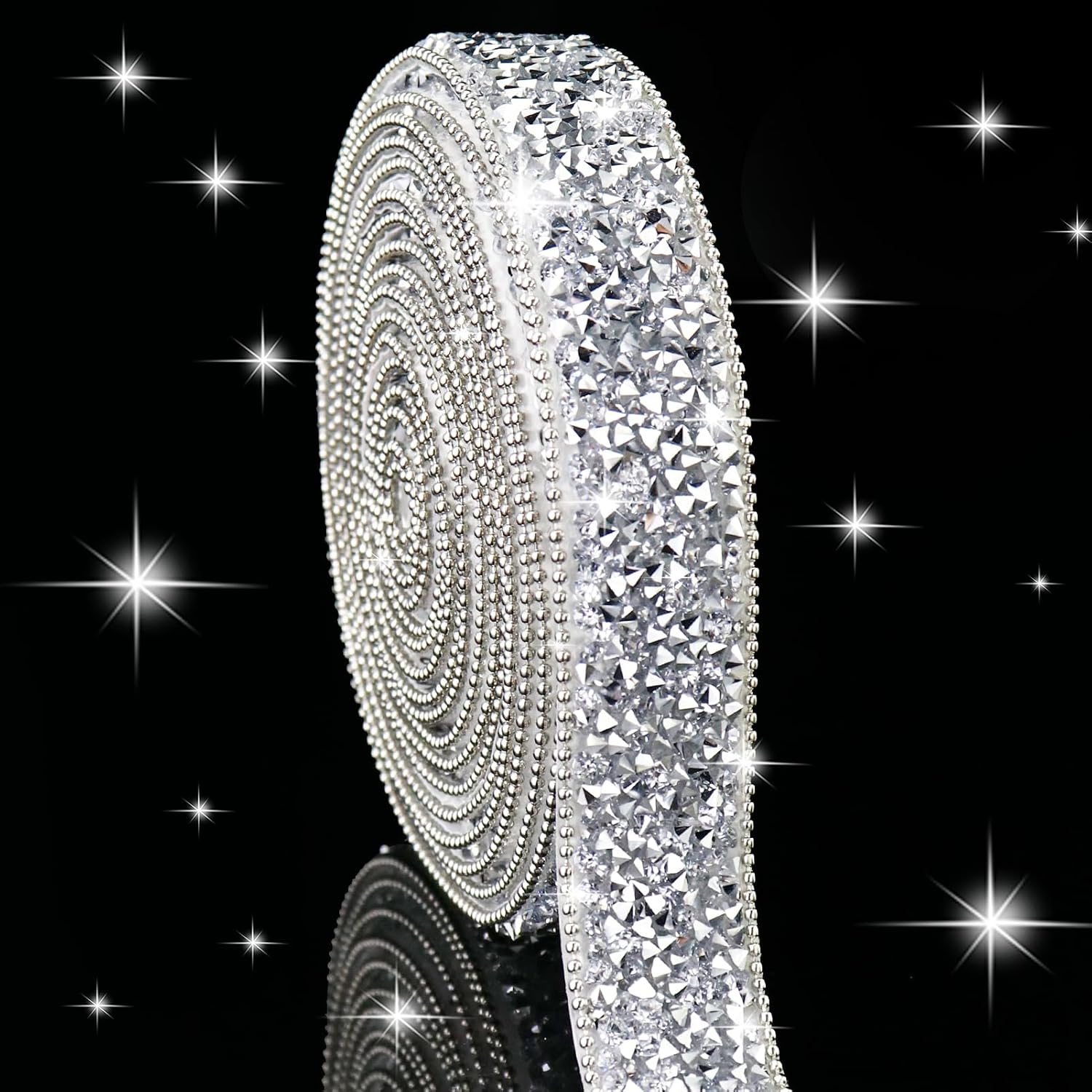 Amazon.com: Dowarm 3 Yards Silver Rhinestone Ribbon Crystal Self ...