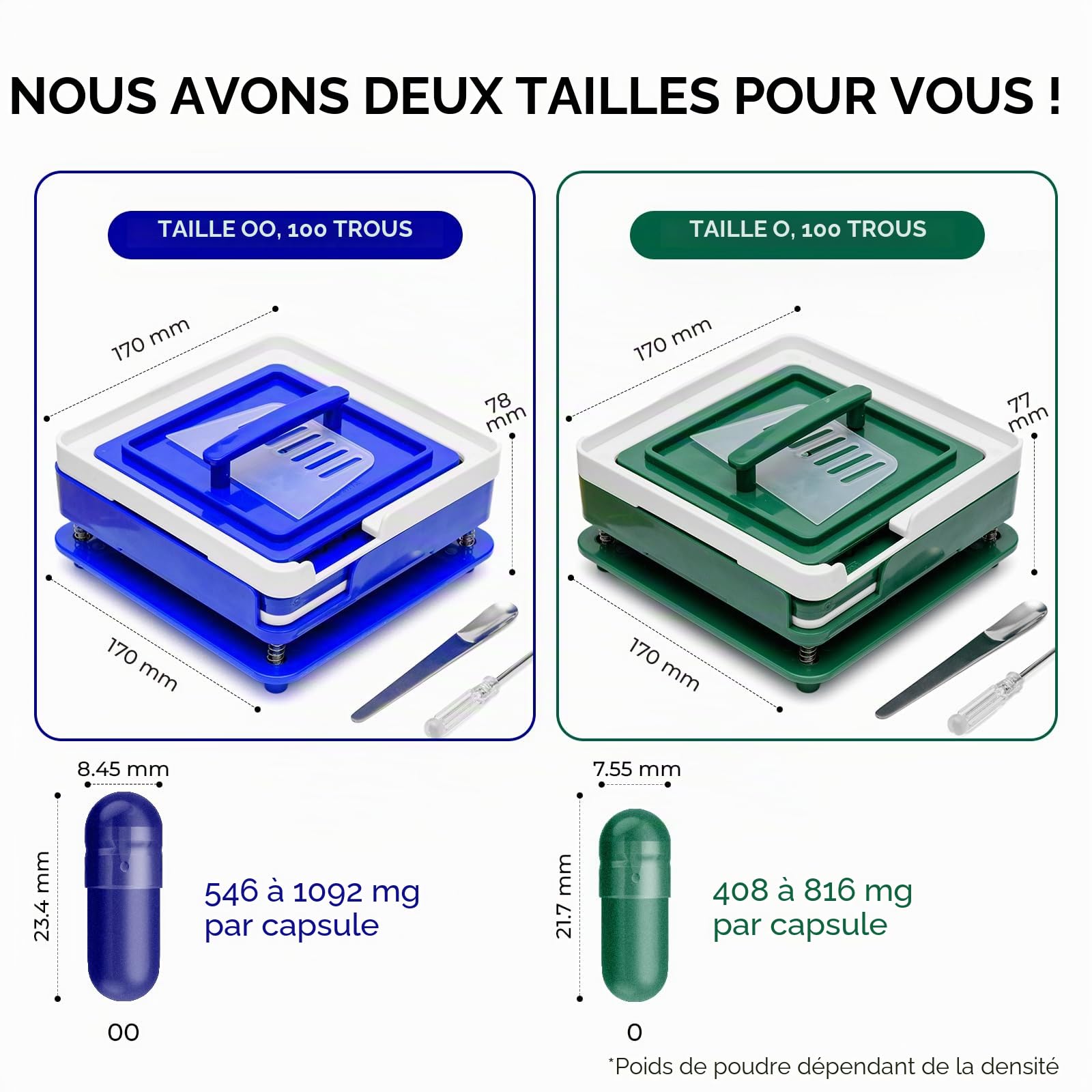 Machine de Remplissage de Capsules de Taille 00-Pour 100 Gélules, Remplisseur Utilisé avec des Gélules Vides Végétales ou de Gélatine Taille 00, Instructions Détaillées avec Manuel