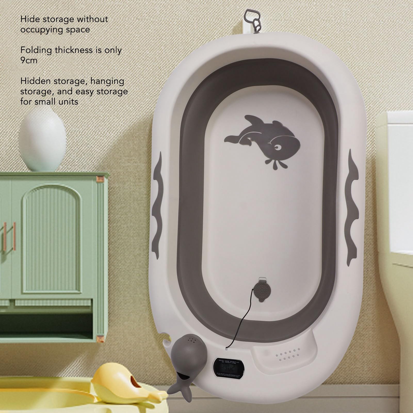 Fdit Bañera Plegable para Bebés con Sensor de Temperatura, Drenaje Conveniente, Perfecta para Uso Diario, Material Suave y Duradero para Bebés de 0 a 9 Años (Nube Crepuscular Gris)