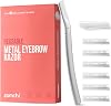 Eyebrow Razor, Reusable Face Razor for Men & Women, Stainless Steel Eyebrow Trimmer Shaper with Precision Cover, Dermaplaning Tool, Face Razor with 6 Blades Silver