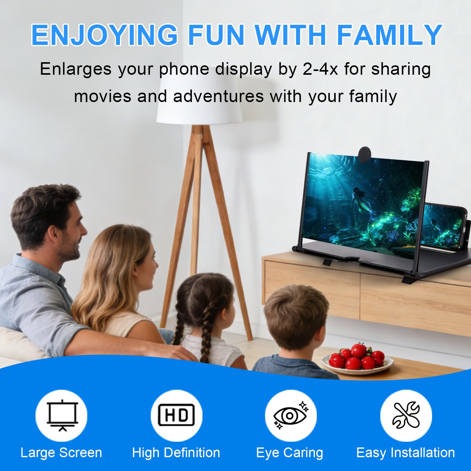 Pantalla de lupa para teléfono, pantalla móvil HD de 12 pulgadas, ampliadora para películas, vídeos, juegos, transparente, ligero, plegable, compatible con todos los teléfonos inteligentes (negro)