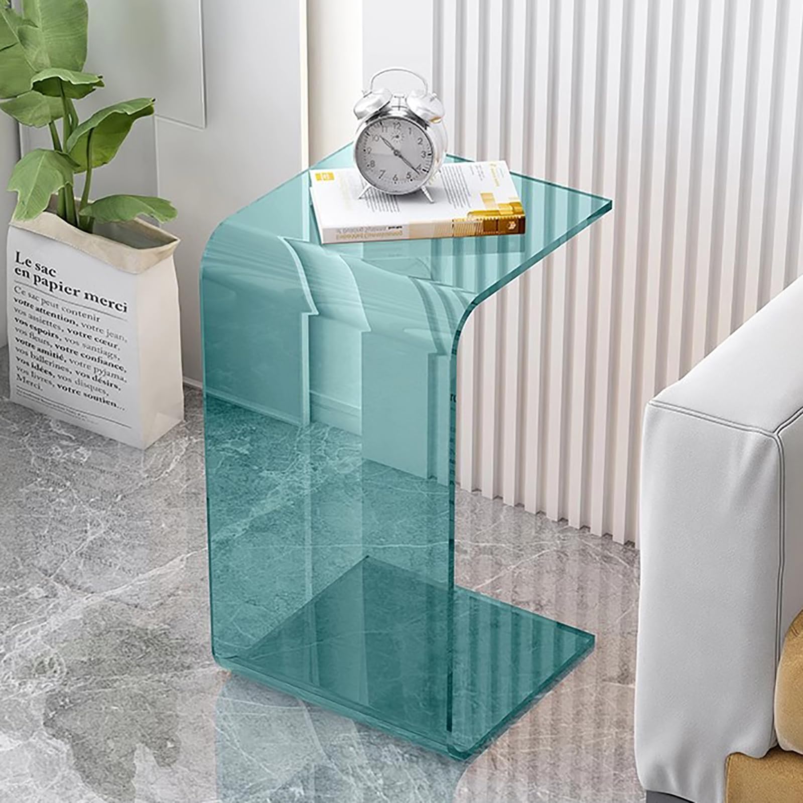 Elegante mesa auxiliar para sala de estar en acrílico azul de diseño puro