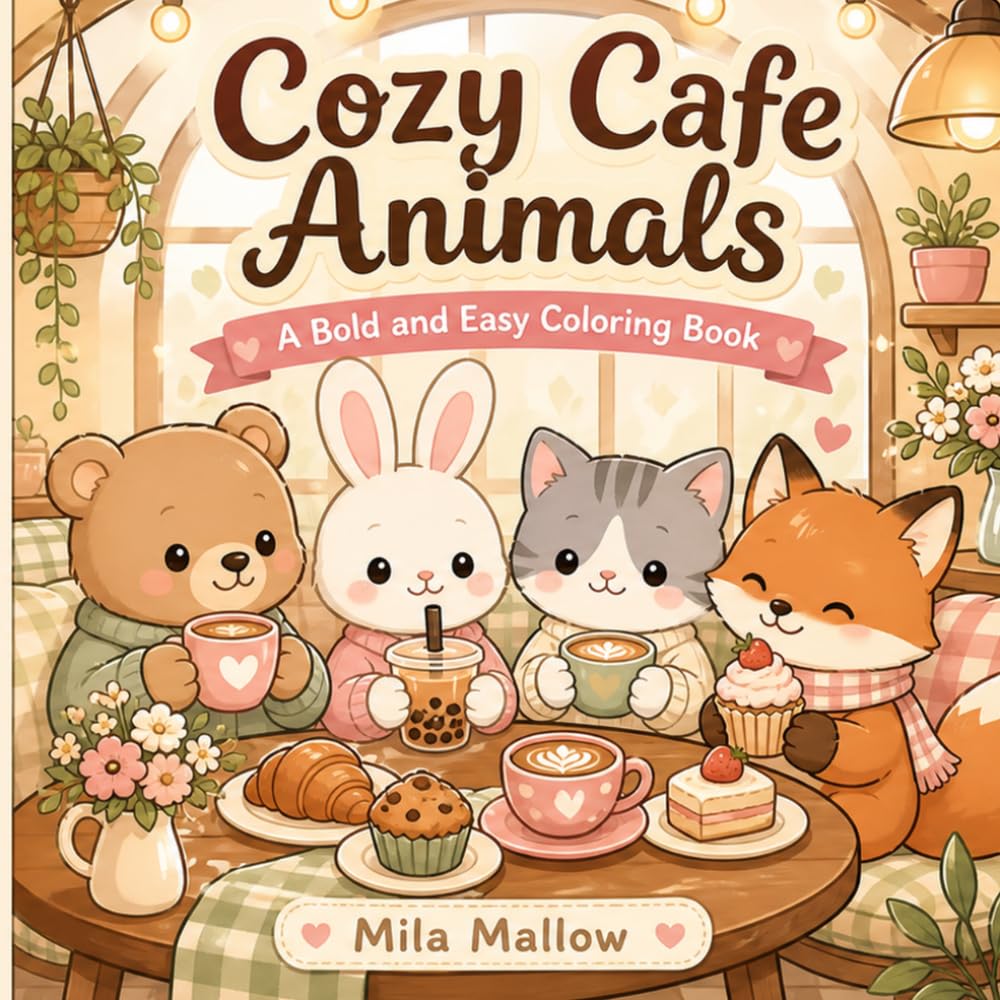 Cozy Cafe Animals: A Bold and Easy Coloring Book