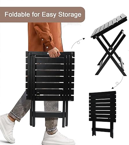 Miniatura 8 de Juego de muebles de madera para adultos de 3 piezas, color negro, con 2 mecedoras y 1 mesa auxiliar al aire libre para patio, salón, balcón