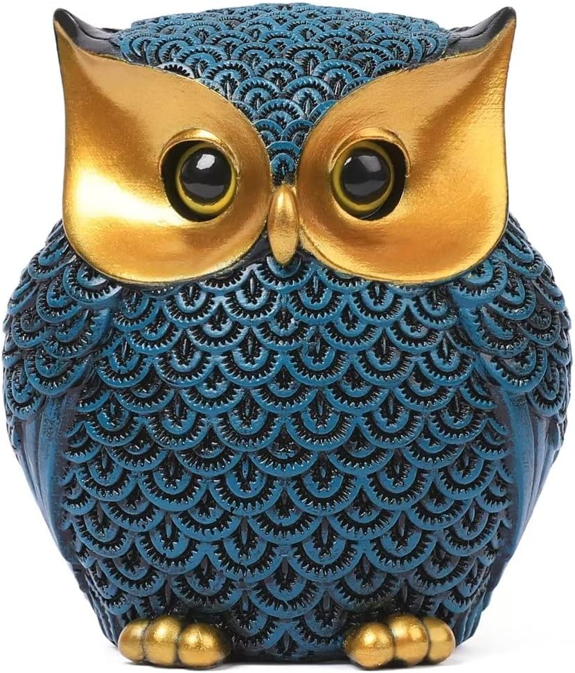 Artpaul Owl Figurines Home Decor Accents Small Décor Items for Shelf Decorations for Living Room Office, Gifts for Owl Lover (Blue)