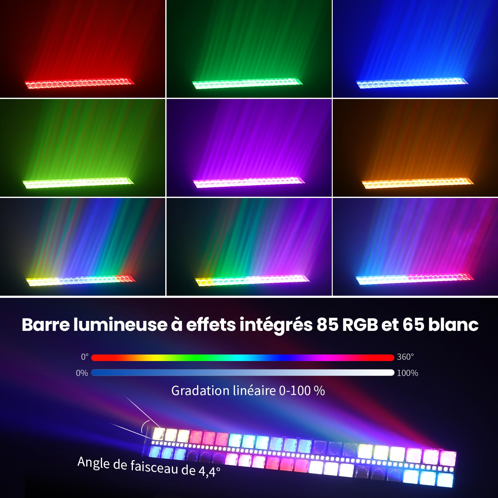 BETOPPER Barre Lumineuse LED RGBW 105W Lumière DJ avec Effets Beam Wash et Stroboscopiques, Mappage Pixel, DMX, Jeux de Lumiere LED Professionnelle pour éclairages, Clubs,Concerts et événements