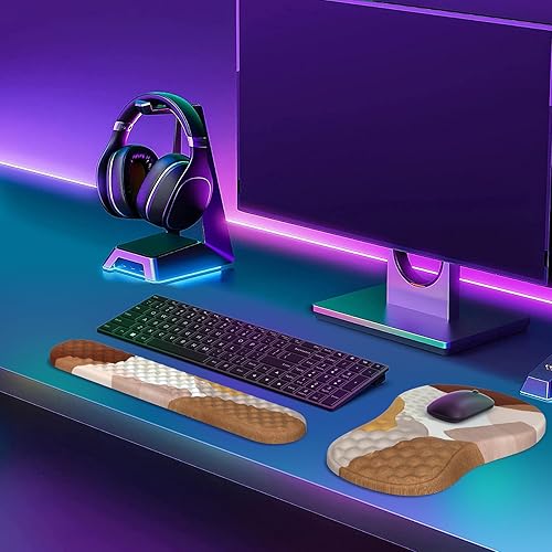 Miniatura 9 de HAOCOO Alfombrilla de mouse ergonómica con soporte para muñeca y teclado de juego, 3 alfombrillas de mouse para computadora de túnel carpiano para