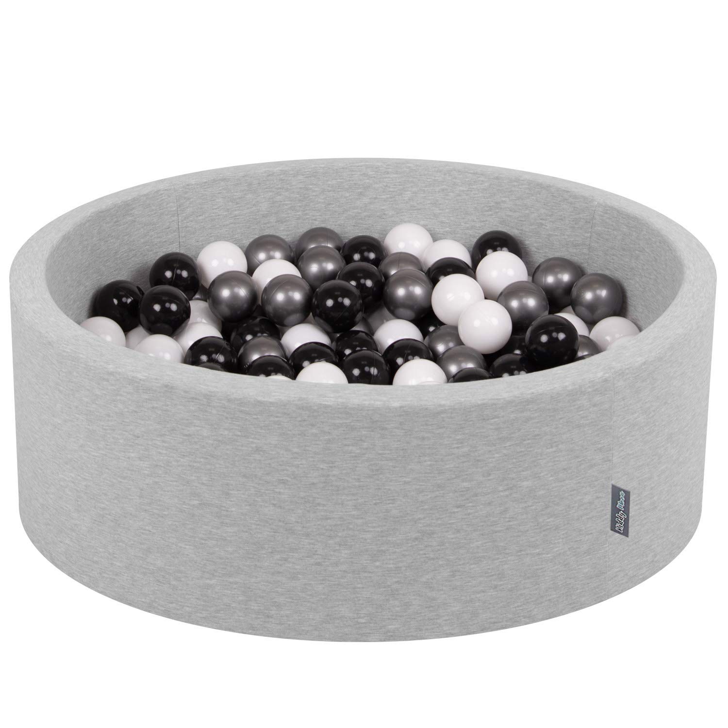 KiddyMoon 90X30cm/200 Balls ∅ 7Cm / 2.75In Baby Foam Ball Pit Made In EU, Light Grey:White/Black/Silver — image 1