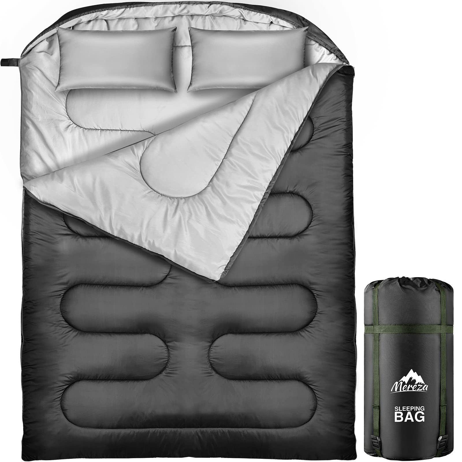MEREZA Sleeping Bag for Adults Mens Kids with Pillow, Cold Weather XL Sleeping Bag with Compression Sack for All Season Camping Hiking Backpacking