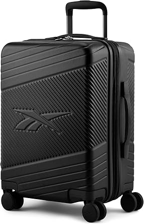 review BUGATTI Reebok Go Collection 20 Inch Hard Shell Spinner Carry On Luggage for Airplanes, ABS/PC Hardside Suitcase with 360-Degree Spinner Wheels, Retractable Handle, Airline Approved, Black