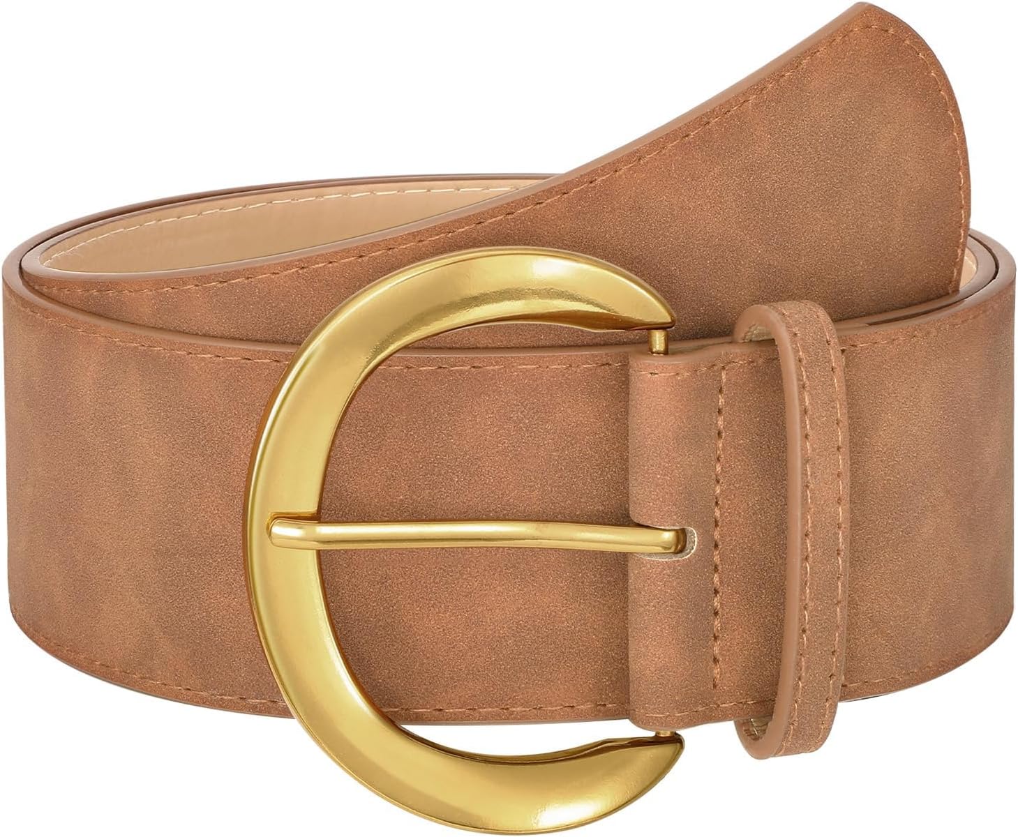 WHIPPY Women’s Wide Leather Belt for Dresses Fashion Casual Laides Thick Suede Belt with Gold Buckle