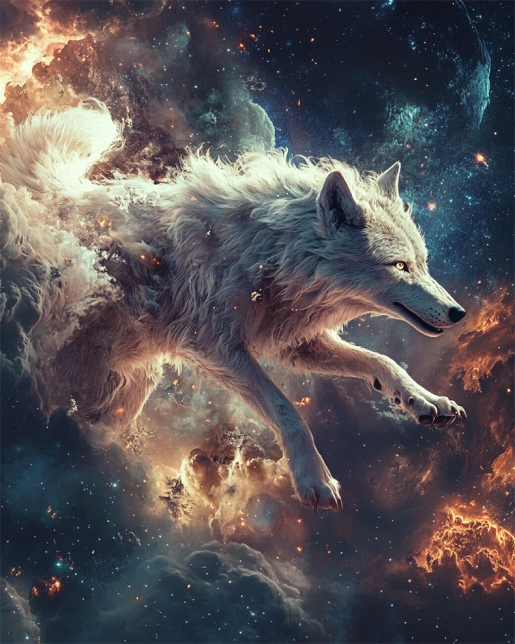 RKFLGEW DIY Seed Bead Embroidery Kits Starry Sky and Wolves 40x50cm