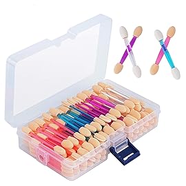 Cuttte 120PCS Disposable Dual Sides Eye Shadow Sponge Applicators with Container, 4 Colors Eyeshadow Brushes Makeup Applicator