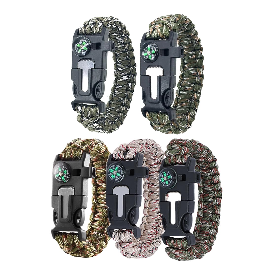 JYNVOCinturón de cuerda de supervivencia de 5 piezas, pulsera multifuncional 5 en 1 con pedernal, brújula, cuerda de paracaídas, silbato, cuchilla, línea de vida de 7 núcleos