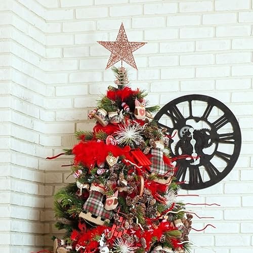 Miniatura 6 de PRETYZOOM Decoración de estrella de hierro para árbol de Navidad de 7.9 in (oro rosa)
