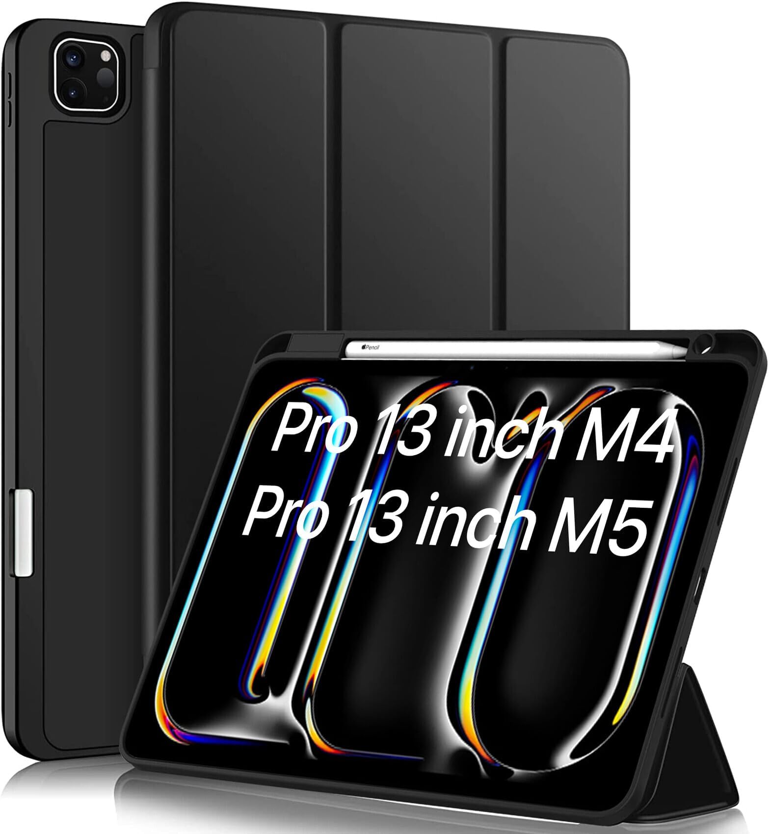 Cover for iPad Pro 13 inch Cover Case (M5 / M4) with Pencil Holder, Case Cover for iPad Pro 13 inch [Auto Sleep Wake Support] - Black