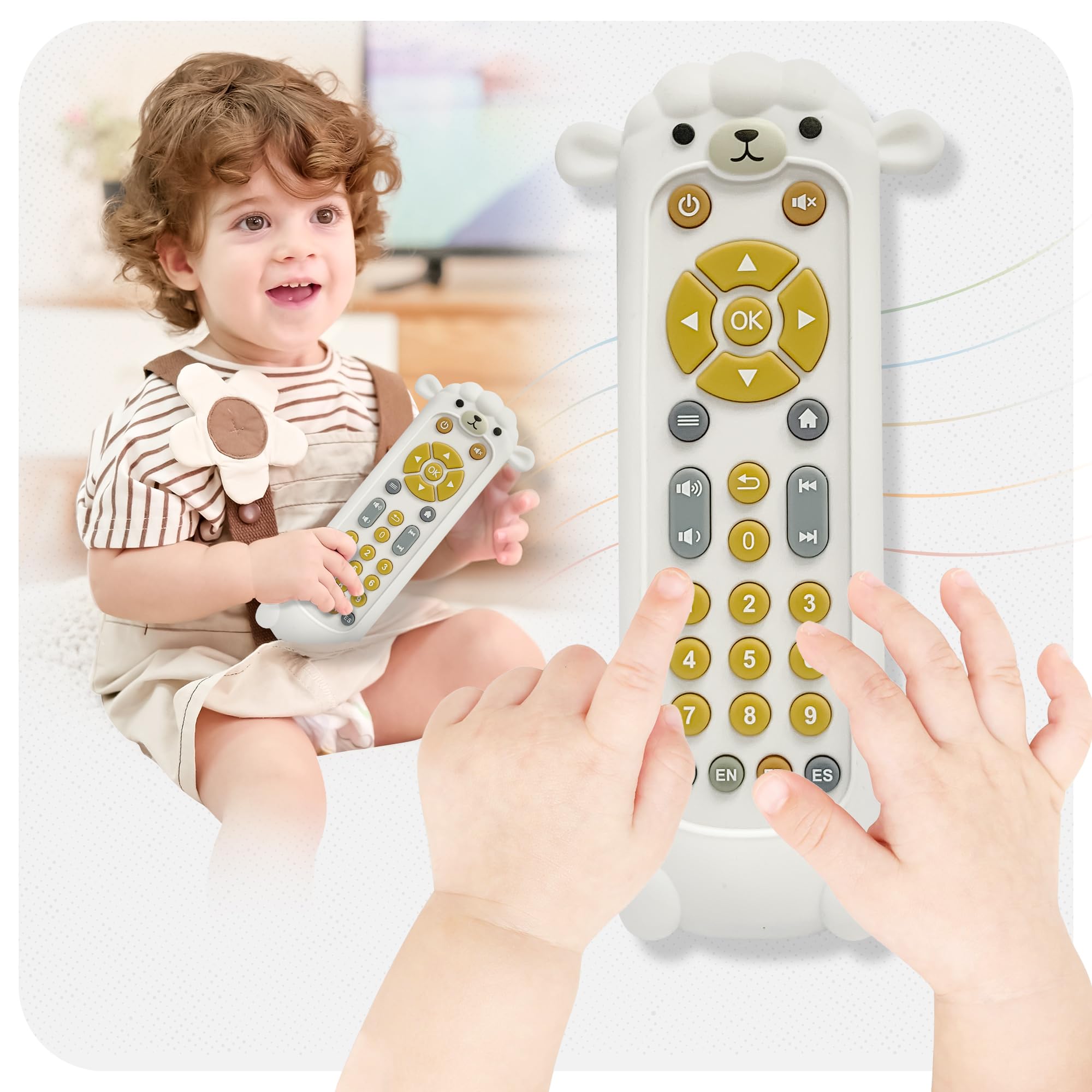 Baby Remote Control Toy with Silicone Teether Cover - Baby Musical Toys, Early Number Learning in 3 Languages (English, Spanish & French), Preschool Boys Girls Toys Gift 6, 12, 18 Months.