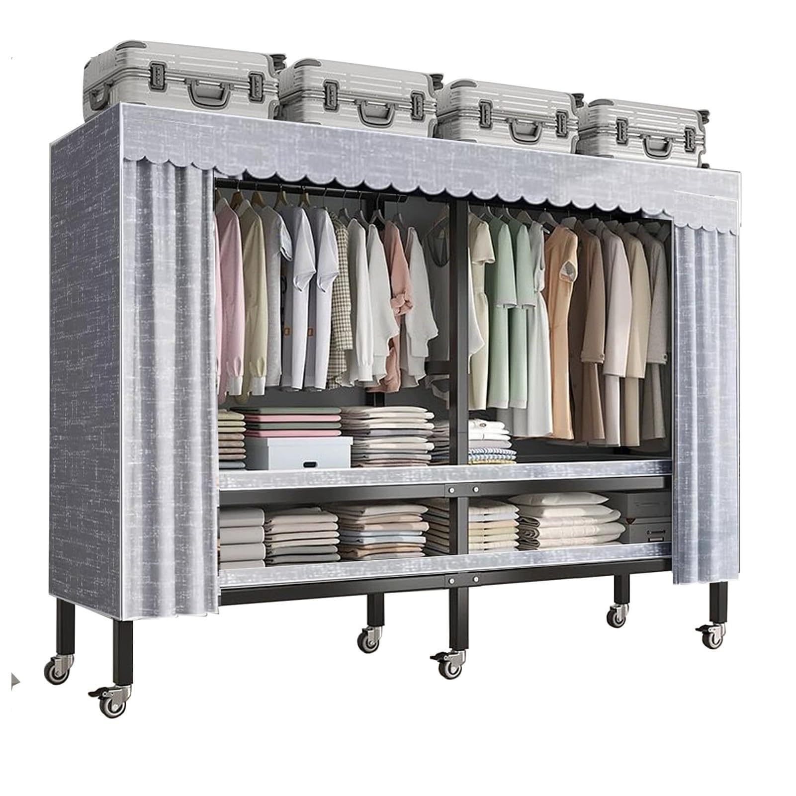 Robuster, Faltbarer Kleiderschrank Mit Rädern, Metallrahmen, Tragbarer | Stoff-Kleideraufbewahrungsorganisator(125*52*180cm)