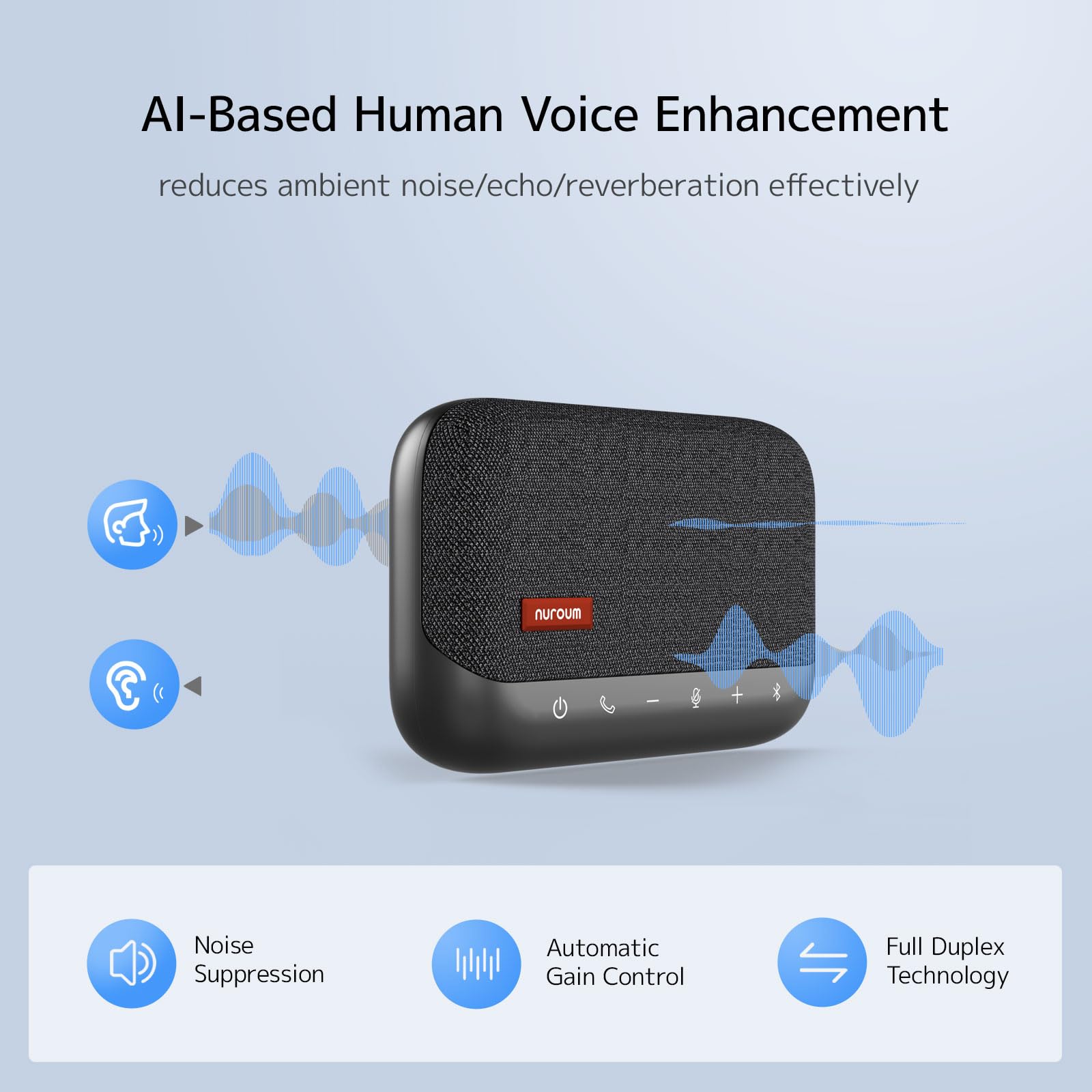 Nuroum A15 Altoparlante da conferenza Bluetooth con 4 microfoni, 360° con riduzione del rumore, riduzione del rumore, collegamento tramite Bluetooth/dongle/USB-A/C, per ufficio e home office, grigio
