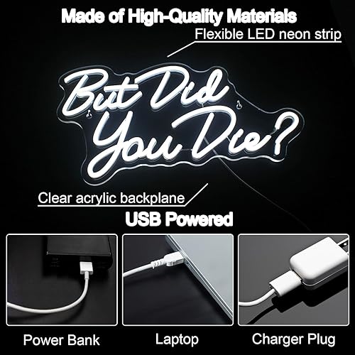 Miniatura 3 de Letrero LED de neón con texto en inglés "But Did You Die", letreros de neón blancos para decoración de pared, letras de luces de neón con
