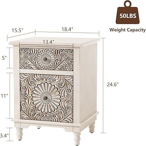 Miniatura 23 de COSIEST Mesita de noche de 2 piezas, 14 pulgadas de profundidad x 18 pulgadas de ancho x 21.5 pulgadas de alto, mesa auxiliar de MDF con 2 cajones,