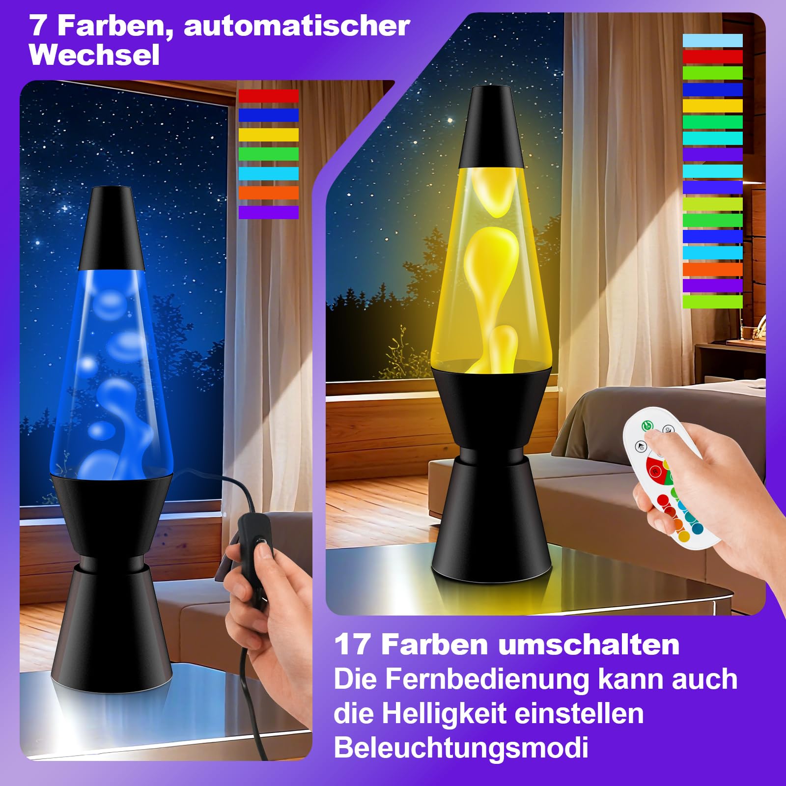 Lavalampe mit 17 Farbwechsel und Fernbedienung, Lavalampen 37cm für Erwachsene, Entspannende Stimmung LED Nachtlicht für Haus Schlafzimmer Büro, Geschenk für Valentinstag Geburtstag