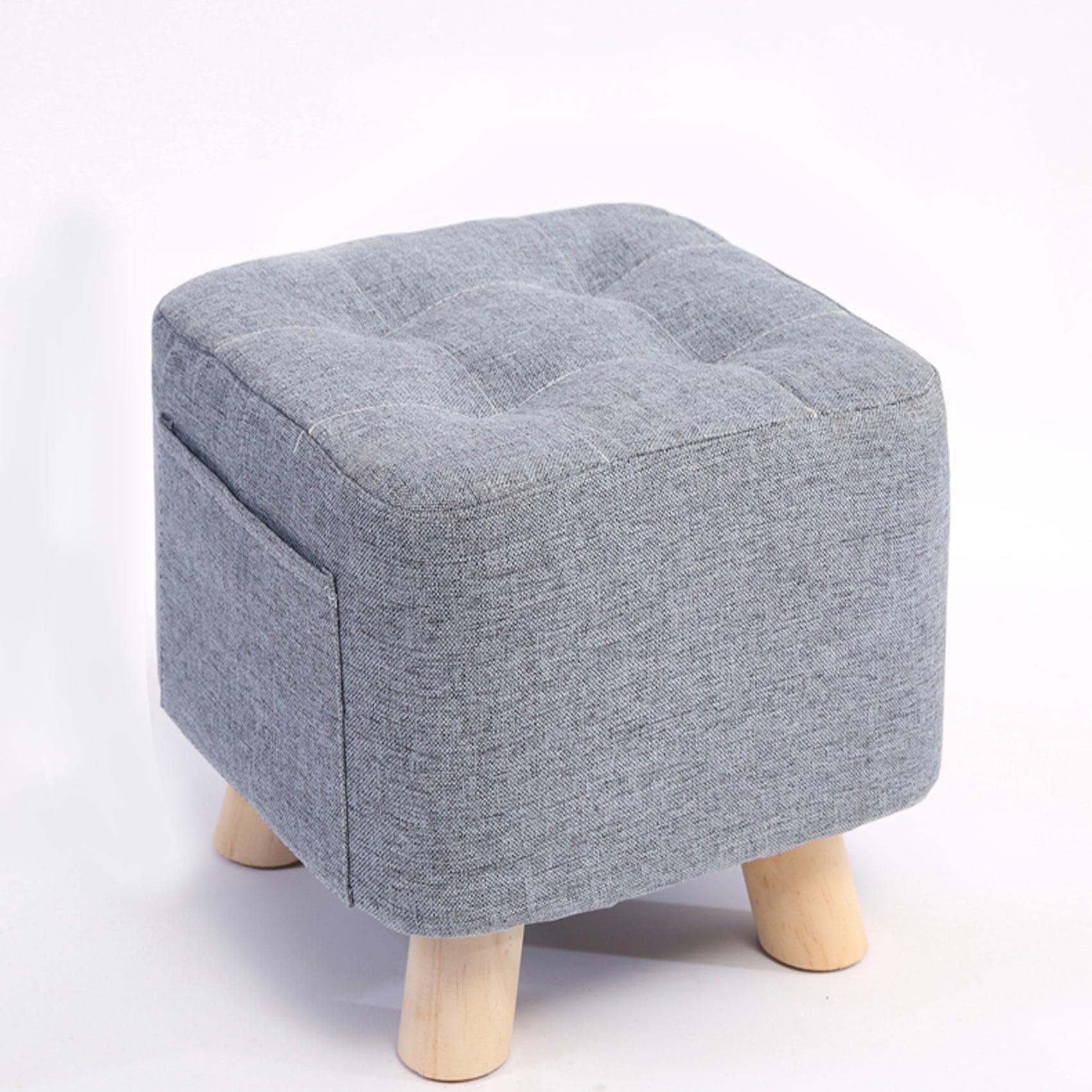 Tabouret à chaussures carré et petit repose-pieds en lin marron 28cm