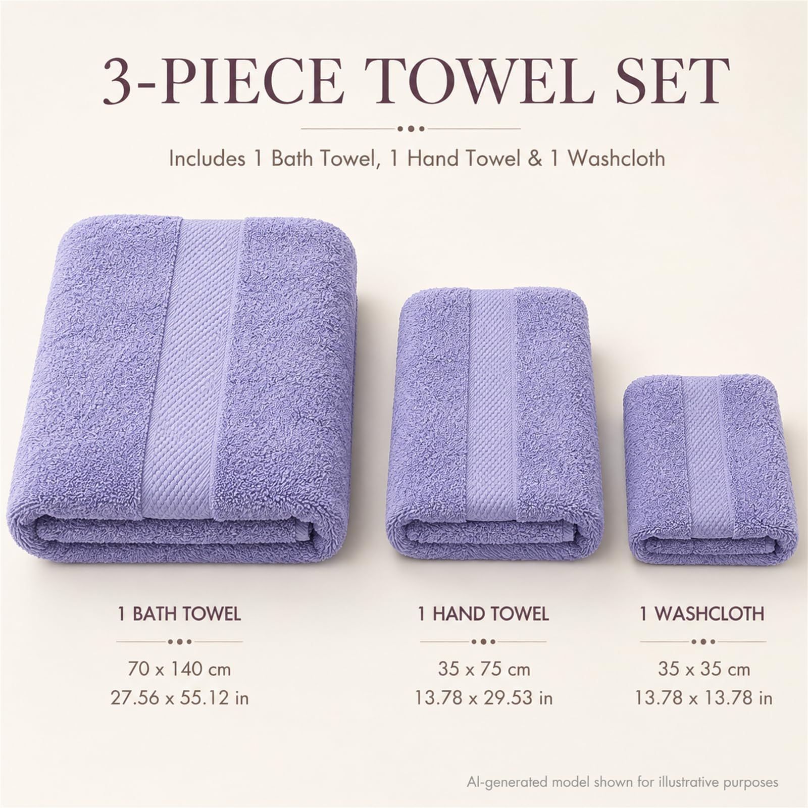 Juego de 3 toallas de baño de algodón de 800 g/m², color negro, talla única