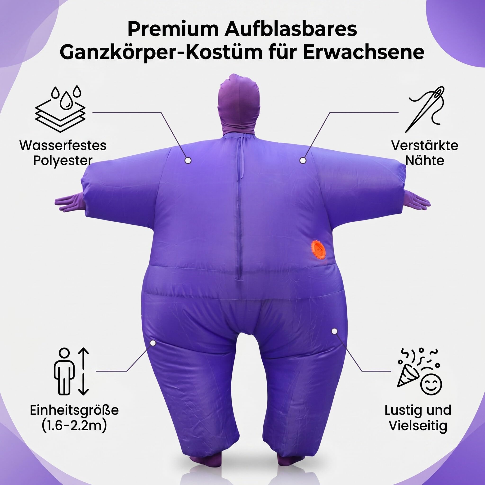 Cocoarm Aufblasbarer Ganzkörperanzug, Aufblasbare Laufpuppe Aufblasbare Sumo-KostüM Polyester Wasserdicht Atmungsaktiv für Erwachsene 1,6-2,2 M mit Uni-Design für Parks Zoo Freizeit