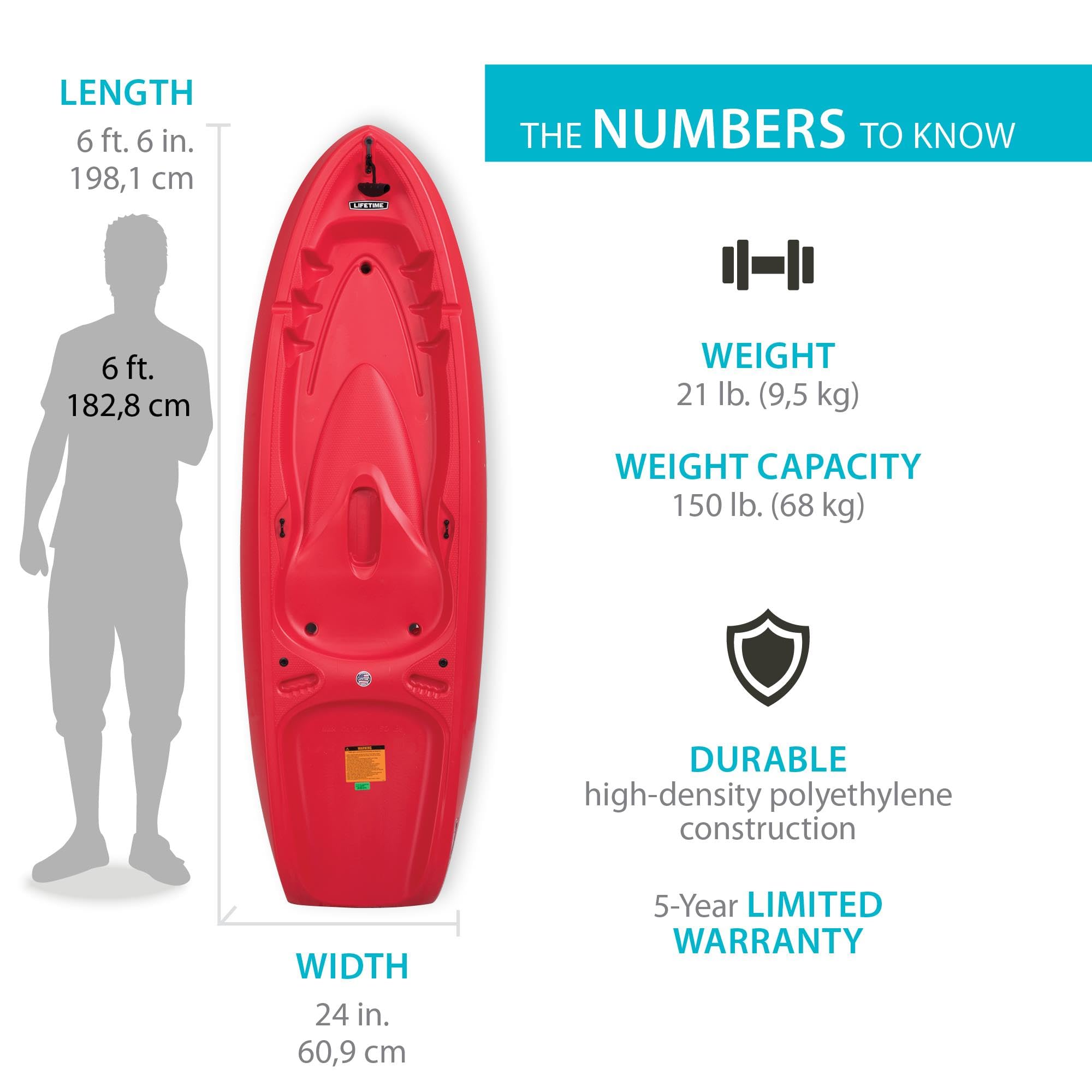 Lifetime Recruit Youth Kayak, 6.5 Ft, Paddle Included, Ages 5+, Red