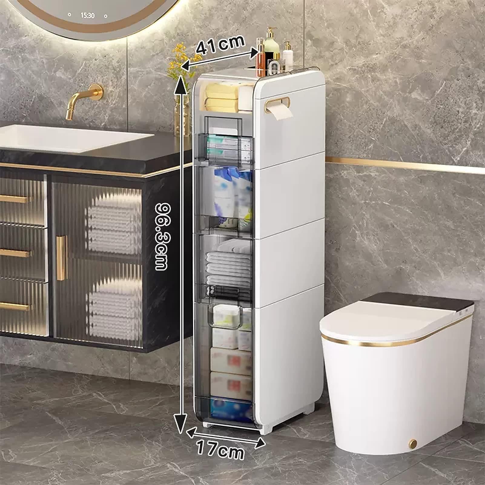 Gabinete Alto De Almacenamiento For Baño con Cajones Y Ruedas
