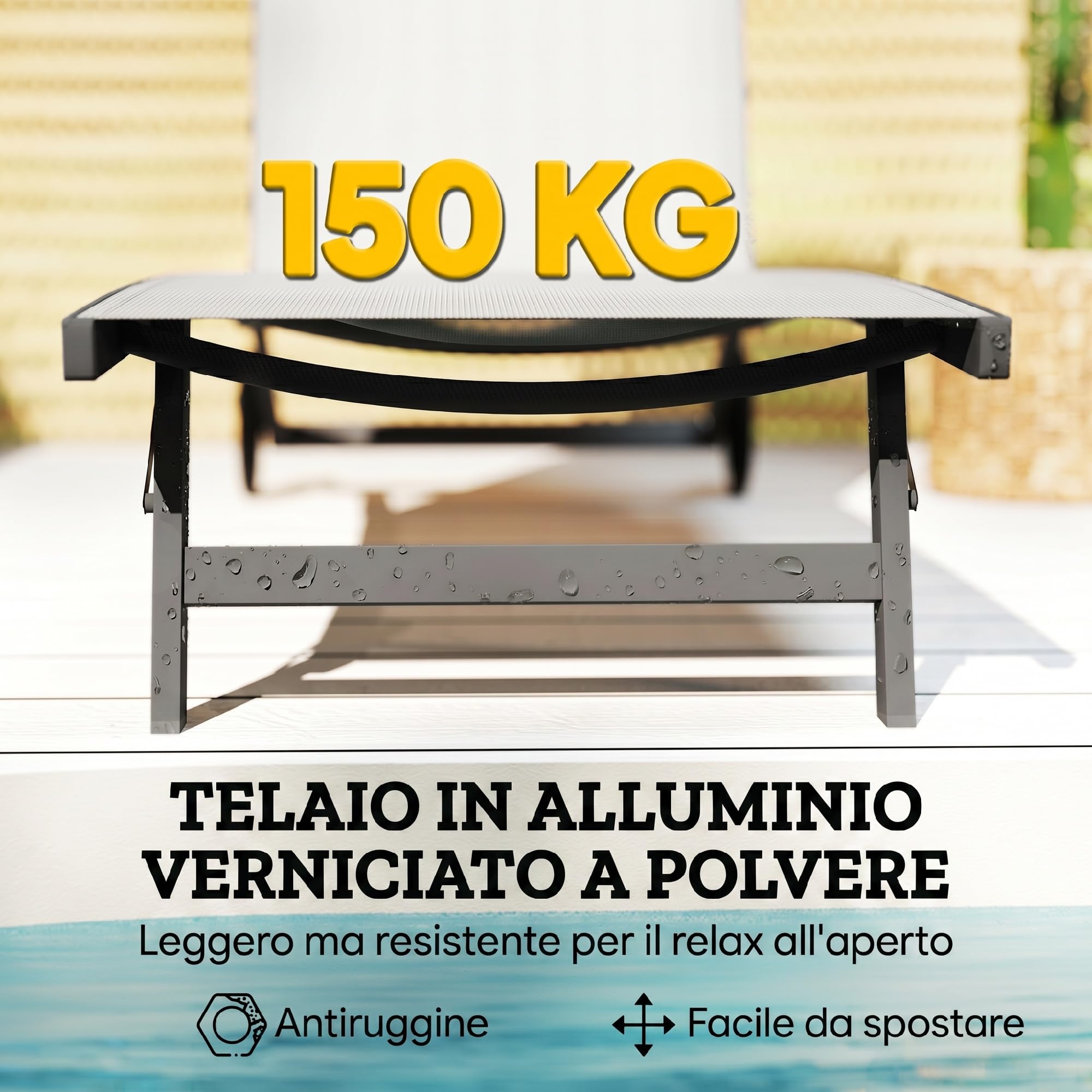 Outsunny Set di 2 Lettini Prendisole da Giardino 66x165x102cm Crema | Ruote, Schienale Regolabile 5 Livelli, Sdraio da Giardino in Alluminio e Texteline, Spiaggia, Piscina