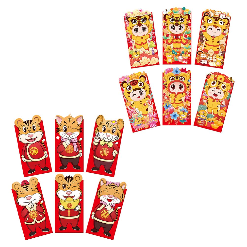 Toyvian 12pcs Spring Festival Red Envelopes Luck Money Pocket 2022 Tiger Year Lucky Money Cash Packet Chinese Year Hong Bao Envelopes-image-16