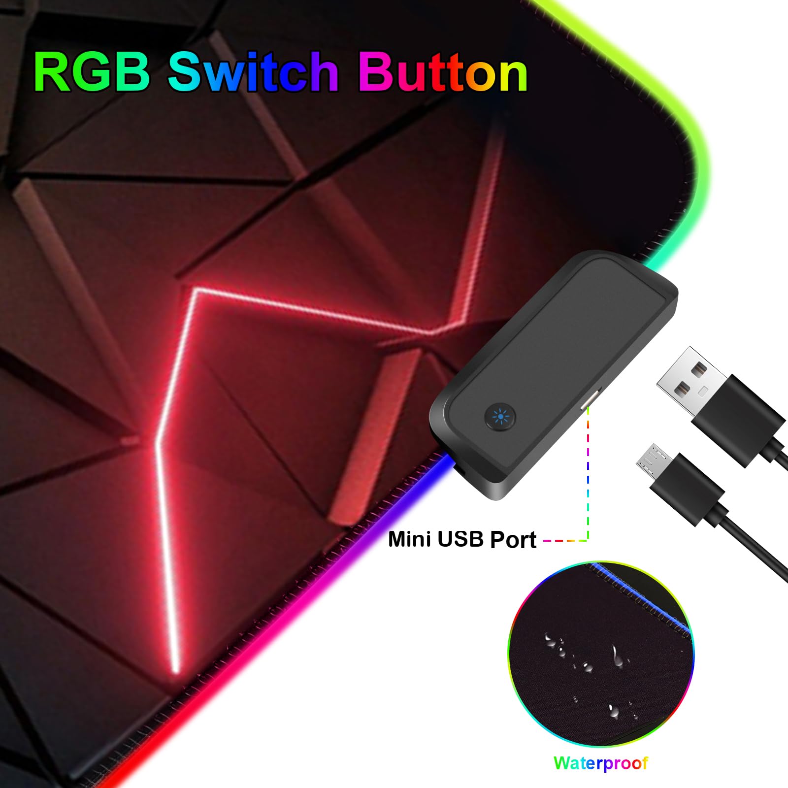 Podkładka pod mysz RGB, duża podkładka pod mysz do gier ze światłem LED, 13 trybów świecenia, sterowanie dotykowe, rozszerzona miękka podkładka pod klawiaturę komputerową, mata na biurko z
