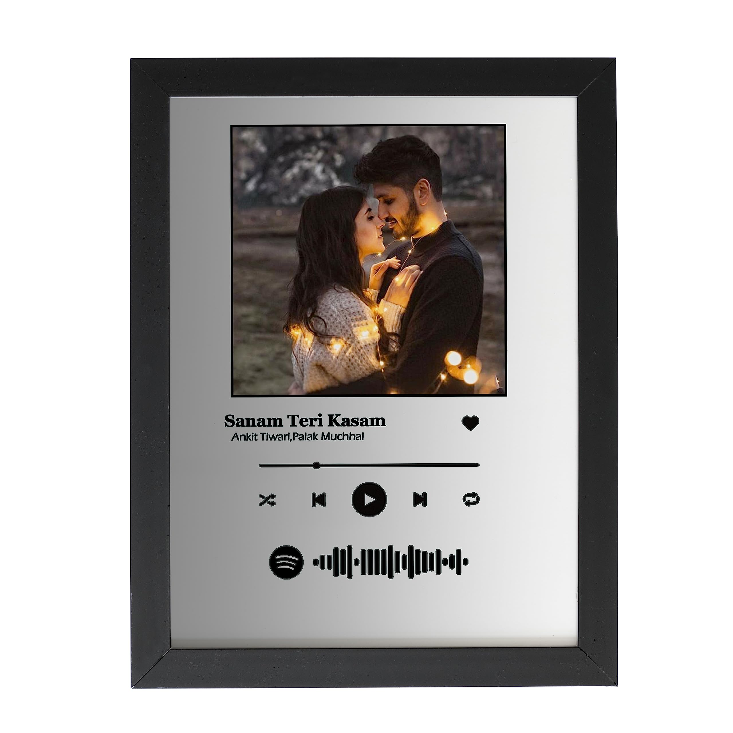 FA6 Personalized Spotify Song Wall Mount Barcode With Photo & Message Digital Print Wooden Rectangular Photo Frame For Birthday Gifts - Grey & White - 6X8 Inch