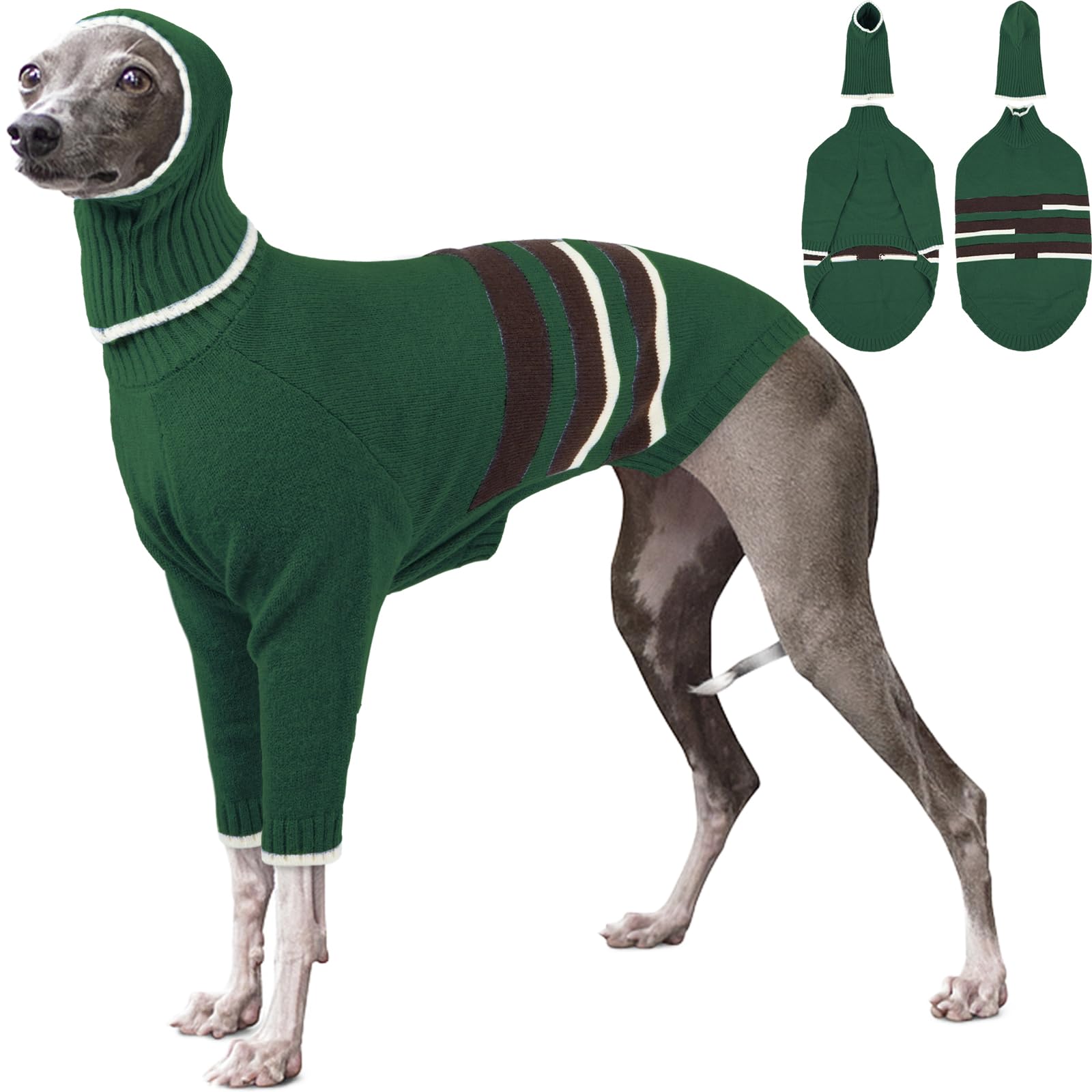 Italian Greyhound Sweater, Whippet Clothes Cold Weather Warm Pullover Dog Winter Sweater Turtleneck Whippet Christmas Jumper Two-Legged Knitted Dog Sweatshirt(Armygreen, XS)