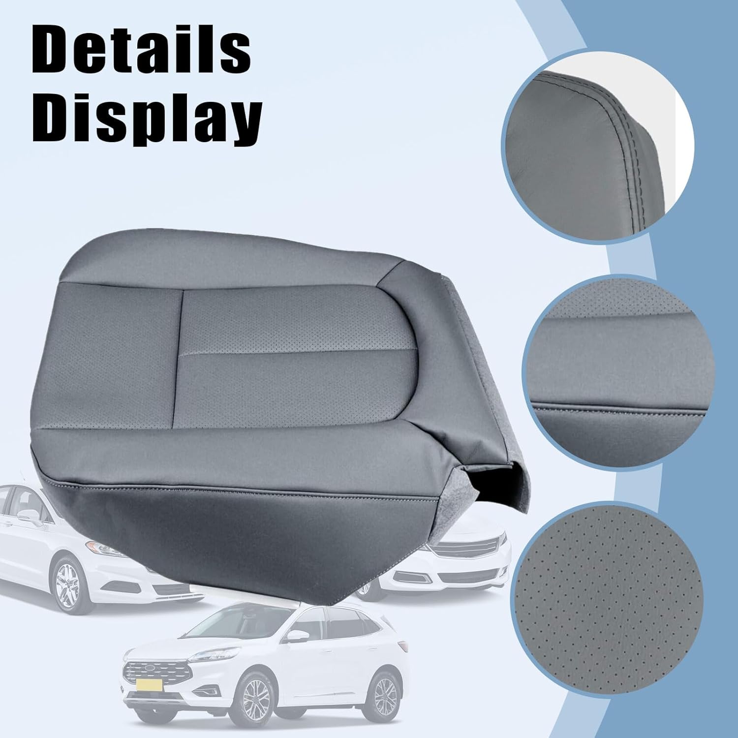 SecosAutoparts Gray Front Driver Side Bottom Replacement Leather Seat Cover & Top Lean Back Compatible with Ford F150 Lariat 2009 2010 2011 2012 2013 2014